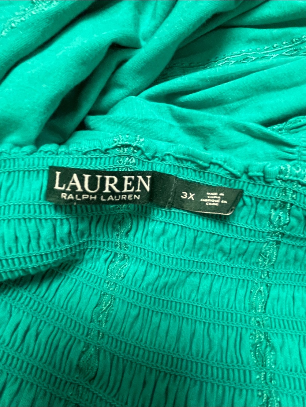 Lauren Ralph Lauren Teal Green Smocked Top - Picture 3 of 8